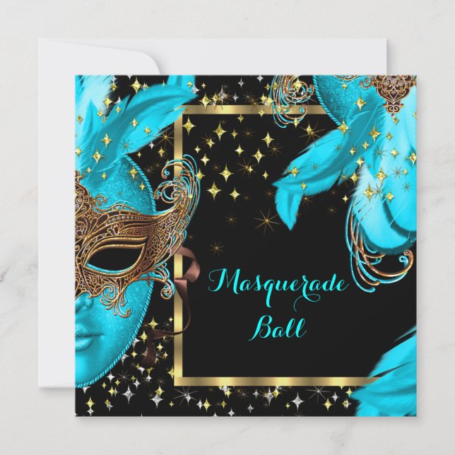 Masquerade Ball Aquamarin Blue Masked Party Einladung (Vorderseite)
