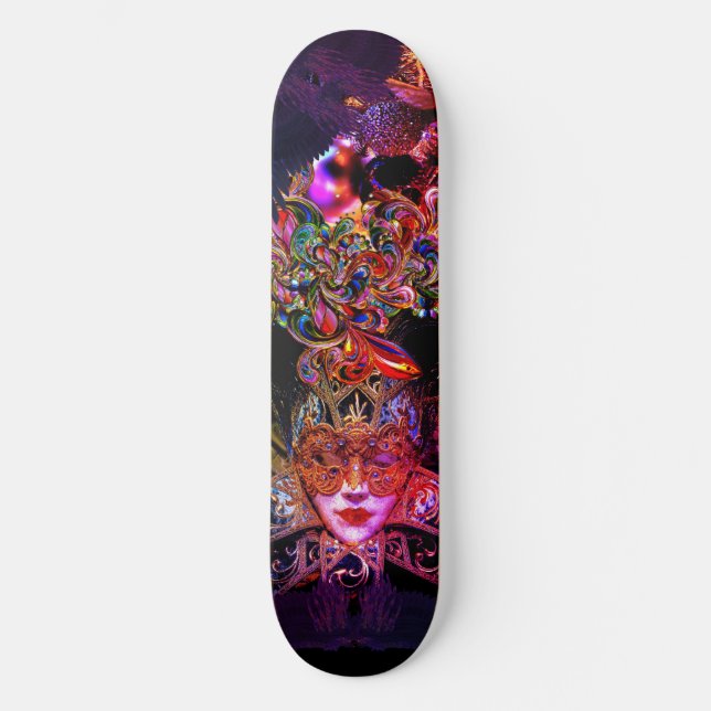 Masquerade Ball Beauty Maske schwarz lila rosa Skateboard (Vorderseite)