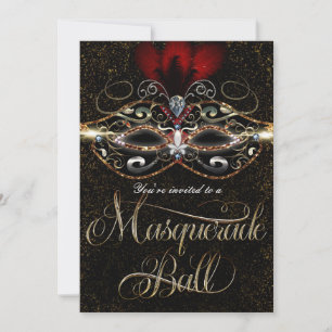 MASQUERADE BALL Élégante Red Gold Party Invitation