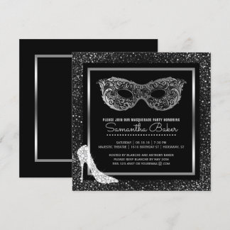 Masquerade Ball High Heels Black Silver Sweet 16 Einladung