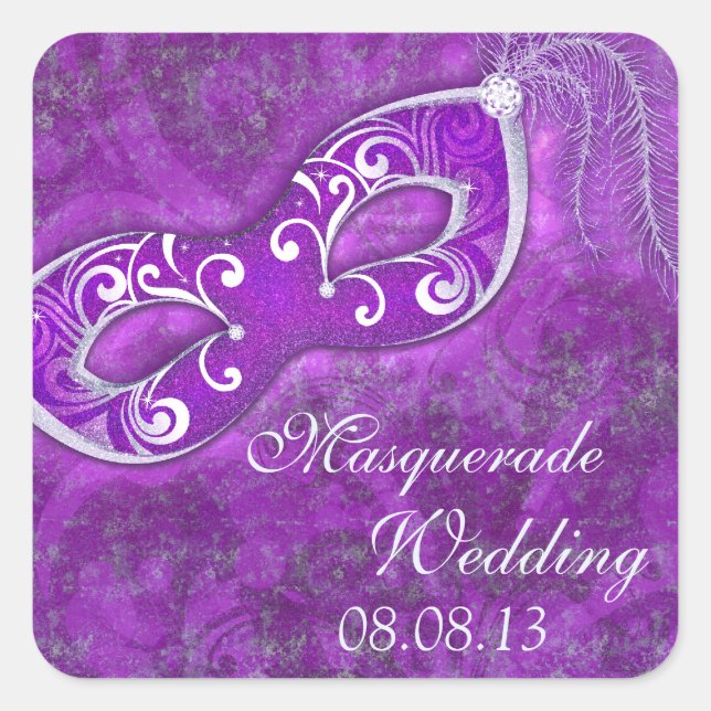 Masquerade Ball Mardi Gras Wedding Umschlag Aufkle Quadratischer Aufkleber (Vorderseite)