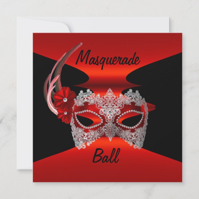 Masquerade Ball Masken Rote Seidenschwarze Einlade Einladung (Vorderseite)
