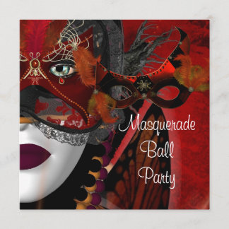 Masquerade Ball Party Maske Black Red Girl 2 Einladung