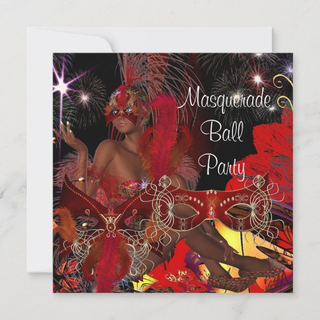 Masquerade Ball Party Maske Black Red Showgirl Einladung (Vorderseite)