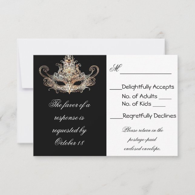 Masquerade Ball Response Cards RSVP Karte (Vorderseite)
