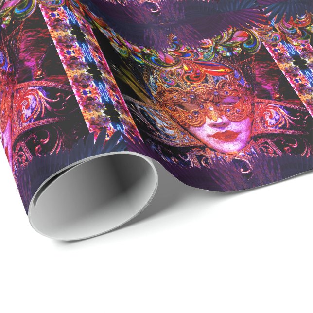 Masquerade Ball Schönheitsmaske gotisch lila schwa Geschenkpapier (Rolleneckpunkt)