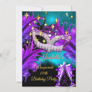 Masquerade Birthday Party Maske Aquamarin Lila sch Einladung