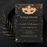 Masquerade black gold birthday party einladung<br><div class="desc">Elegant Black and Gold Masquerade Birthday Invitation Step into a night of mystery and glamour with this black and gold masquerade invitation. The design features a luxurious gold mask surrounded by sparkling lights and glittering details, creating the perfect ambiance for an unforgettable celebration. Personalize the text with your name, age,...</div>