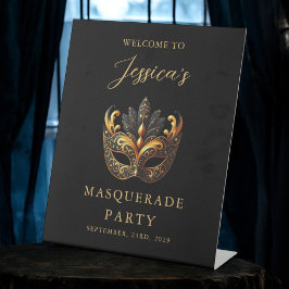 Masquerade Black Gold Geburtstag Willkommen Sockelschild