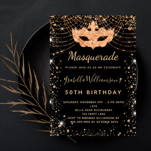 Masquerade Black Gold Geburtstagsparty Luxus Einladung