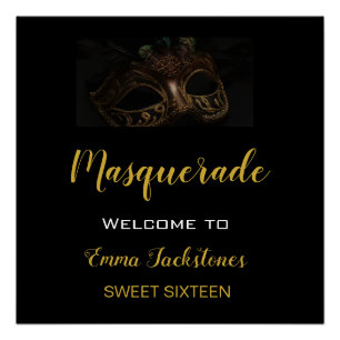 Masquerade Black & Gold Geburtstagsparty Poster