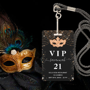 Masquerade Black Gold Glitzer vip Einladung Abzeic Ausweis