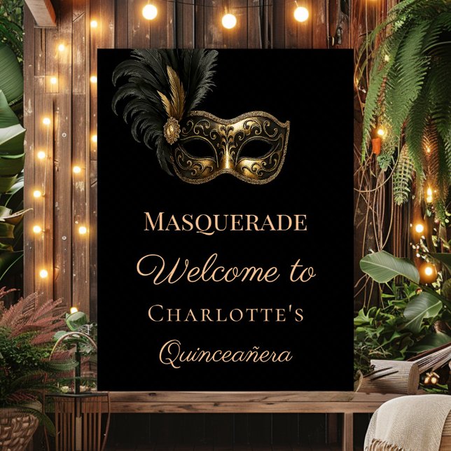 Masquerade black gold Quinceanera welcome Poster (Von Creator hochgeladen)