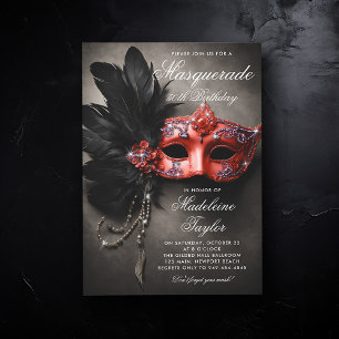 Masquerade Black Silver Red Moody 50. Geburtstag Einladung