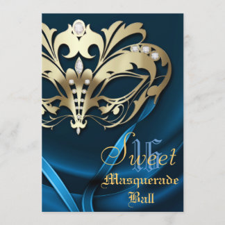 Masquerade Blue Jeweled Sweet 16 Einladung