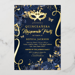 Masquerade Butterfly Royal Navy Quinceanera Folieneinladung