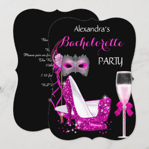 Masquerade Champagne Bachelorette Hot Pink l2 Einladung