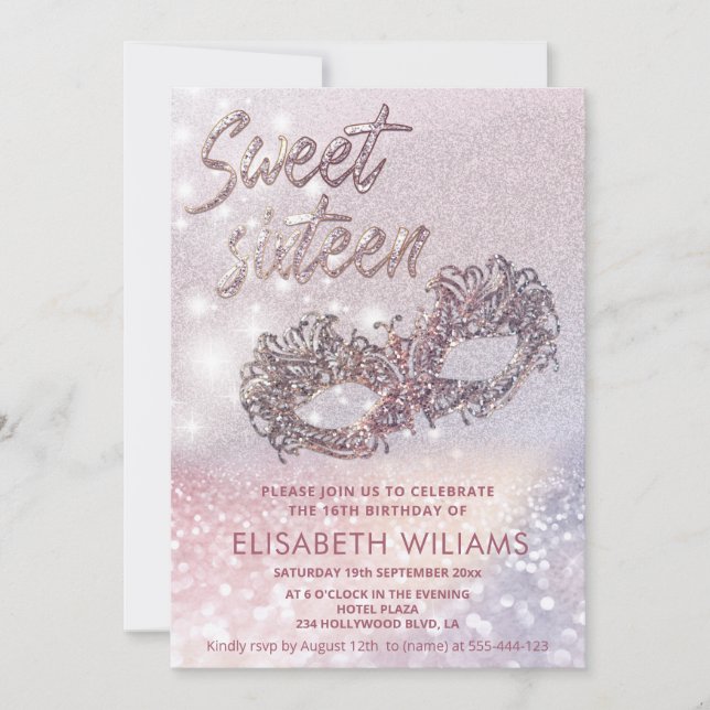 Masquerade charming glittery ombre invi einladung (Vorderseite)