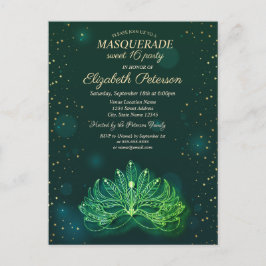 Masquerade, Confetti Stars Grüne Maske Süß 16 Einladungspostkarte