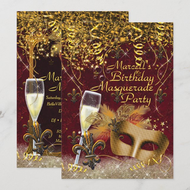 Masquerade de Hommes Mardi Gras Invitation de fête (Devant / Derrière)