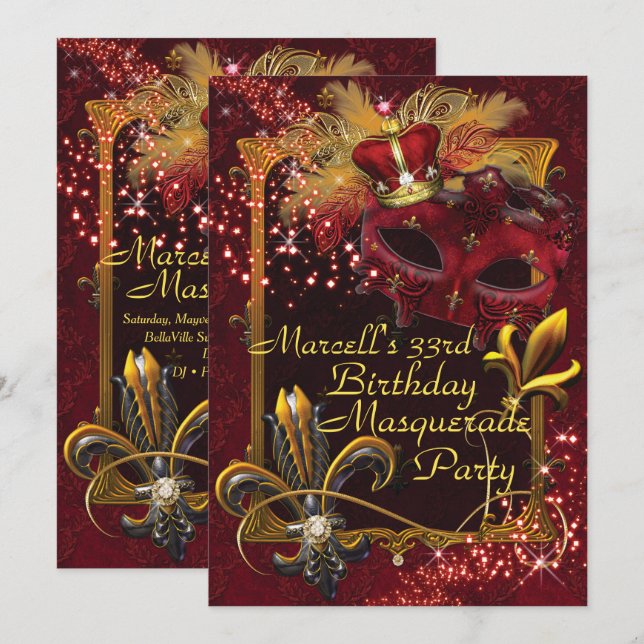 Masquerade de Hommes Mardi Gras Invitation de fête (Devant / Derrière)