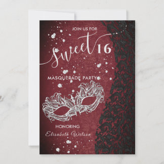 Masquerade Diamond Damask burgundy süß 16 Einladung