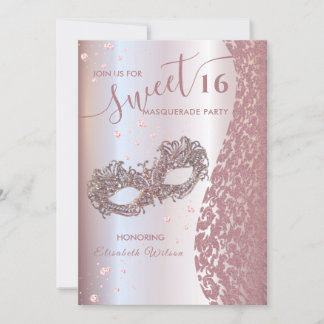 Masquerade Diamond Damask Rose Gold süß 16 Einladung