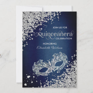 Masquerade Diamond Luxus Quinceañera Blau Einladung