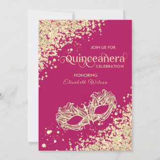 Masquerade Diamond Luxus Quinceañera rosa Einladung