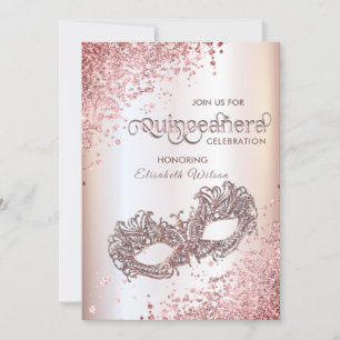 Masquerade Diamond Luxus Quinceañera Rose Gold Einladung