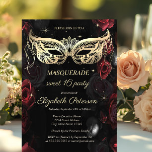 Masquerade Dunkelrote Rosen Gothic Sweet 16 Einladung