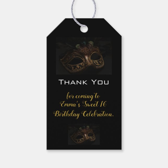Masquerade Elegant Black Gold Sweet 16 15 Geburtst Geschenkanhänger (Vorderseite)