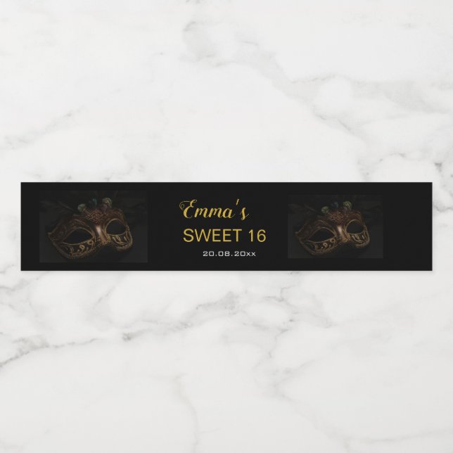 Masquerade Elegant Gold Black Sweet 16 15 Geburtst (Einzelnes Label)