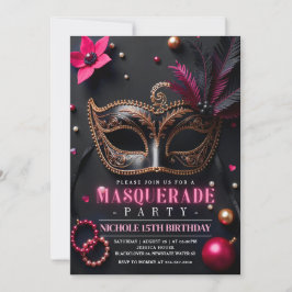 Masquerade Elegantes Rosa Party Einladung