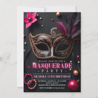 Masquerade Elegantes Rosa Party Einladung