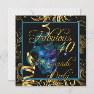 Masquerade Fabelhaft 40 Gold Blau Geburtstagsfeier Einladung