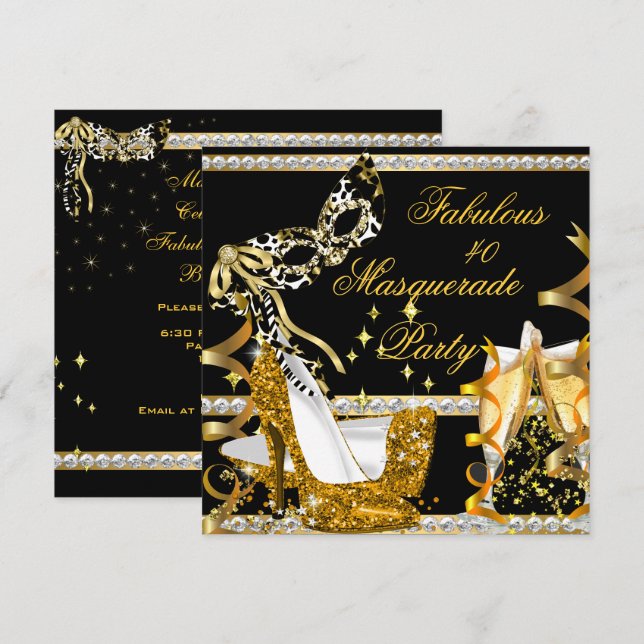 Masquerade Fabulous 40 Gold High Heel Maske Frauen Einladung (Vorne/Hinten)