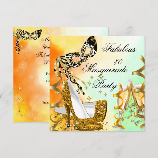 Masquerade Fabulous 40 Goldmedaille für Frauen 3 Einladung (Vorne/Hinten)