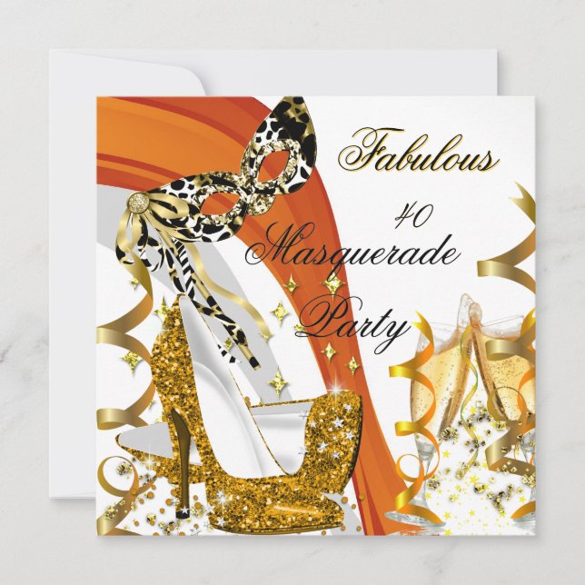 Masquerade Fabulous 40 Goldmedaille High Heel 2 Einladung (Vorderseite)