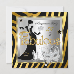 Masquerade Fabulous 50 Zebra Gold Silver Black Einladung