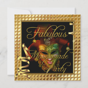 Masquerade Fabulous Gold Black Birthday Party Einladung