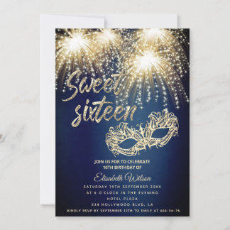 Masquerade funkelndes Feuerwerk Luxus Sweet 16 Einladung