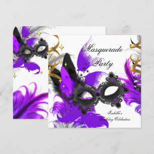Masquerade Geburtstag Lila Maske Weiß Schwarz Einladung