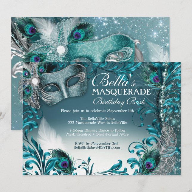 Masquerade Geburtstagsparty Einladungen (Vorne/Hinten)