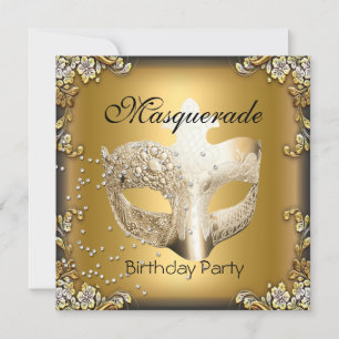 Masquerade Gold Black Birthday Party Einladung
