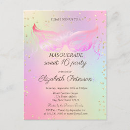 Masquerade Gold Diamonds Holographic Sweet 16 Einladungspostkarte
