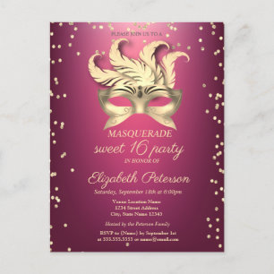 Masquerade Gold Diamonds,Masque,Lila Sweet 16 Einladungspostkarte