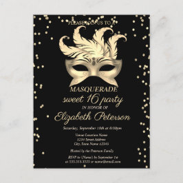 Masquerade Gold Diamonds, Masque Sweet 16 Einladungspostkarte