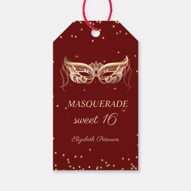 Masquerade Gold Diamonds Red Sweet 16 Geschenkanhänger (Vorderseite)