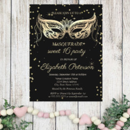 Masquerade Gold Diamonds Sweet 16 Einladungspostkarte
